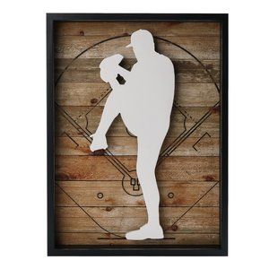 Baseball Decor Framed Wall Art Wooden Baseball Pitcher Poster Hanging Vintage🦛